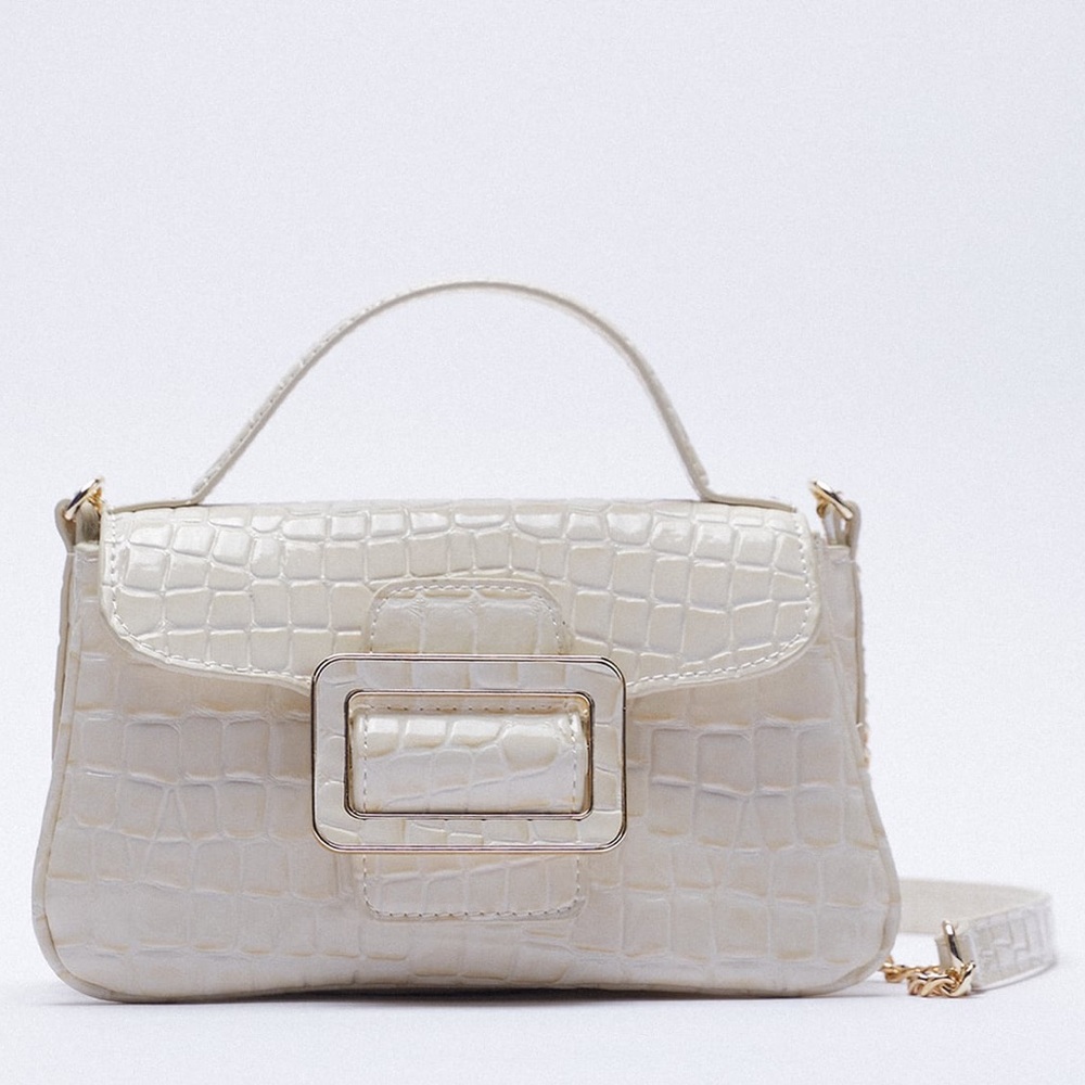 NWT Zara ANIMAL PRINT CROSSBODY BAG WITH BUCKLE off white